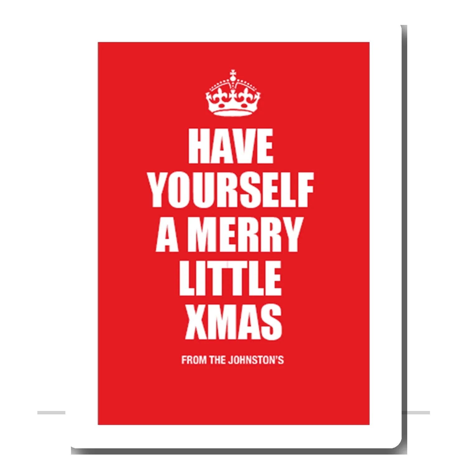 Personalised Merry Little Xmas card with bold festive design – custom family greeting