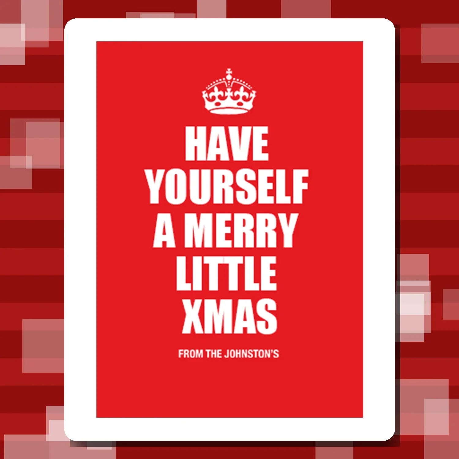 Luxury personalised Christmas card – add your family name and greeting add your wording; custom printed card; fast dispatch