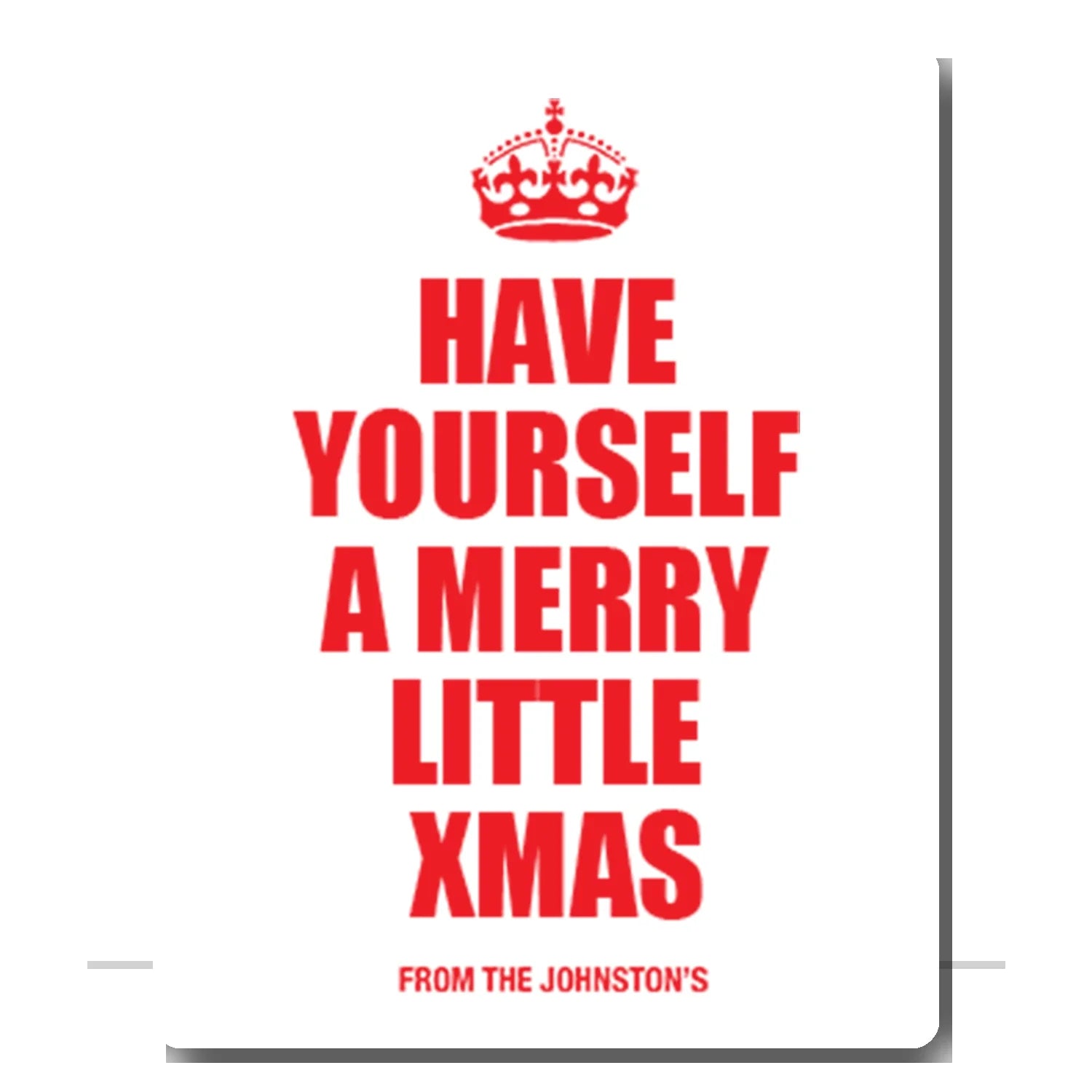 Personalised Merry Xmas card with bold red design – custom family greeting