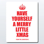 Personalised 'Merry Christmas' card (red)—add names & greeting; Classic red Christmas card – personalised with family name and festive message