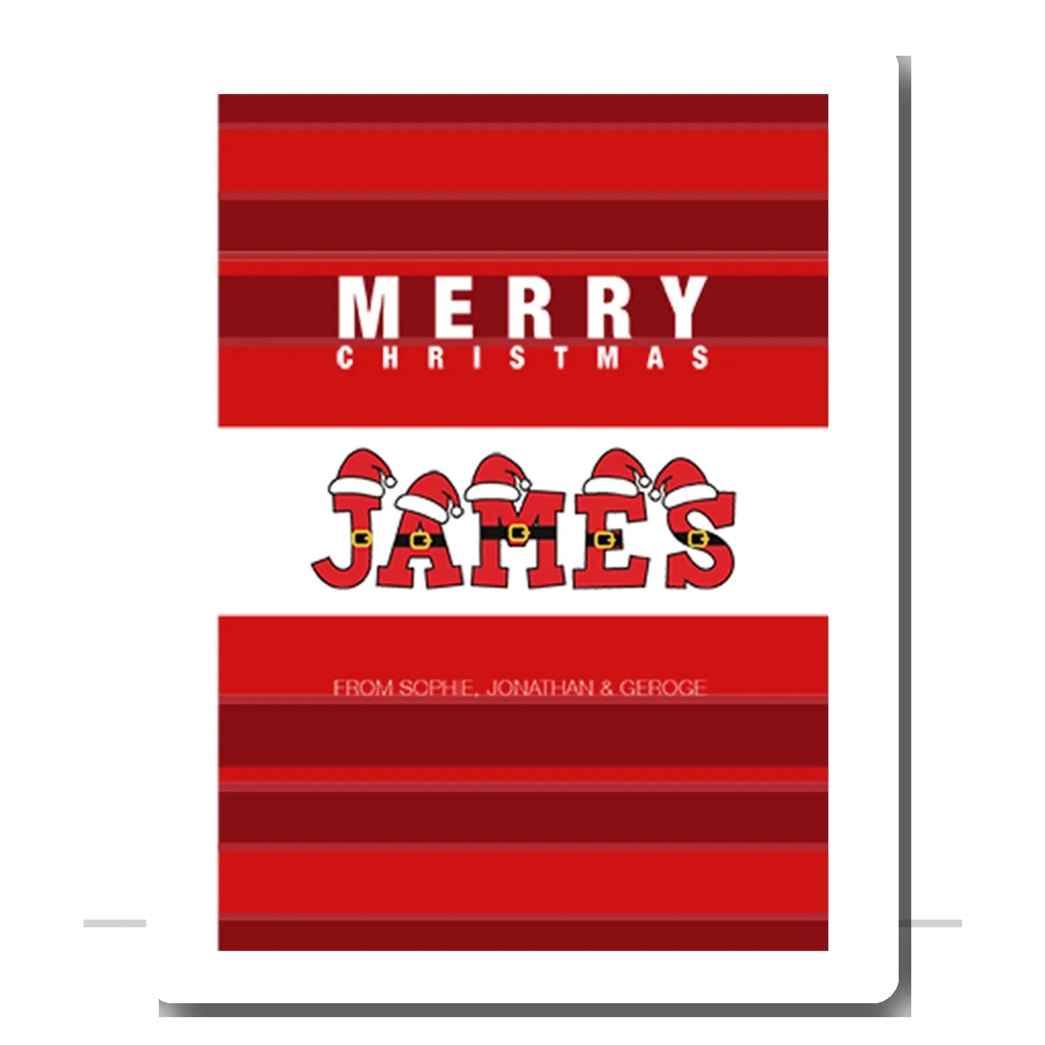 Personalised Merry Christmas card with Santa hat name design – custom festive card