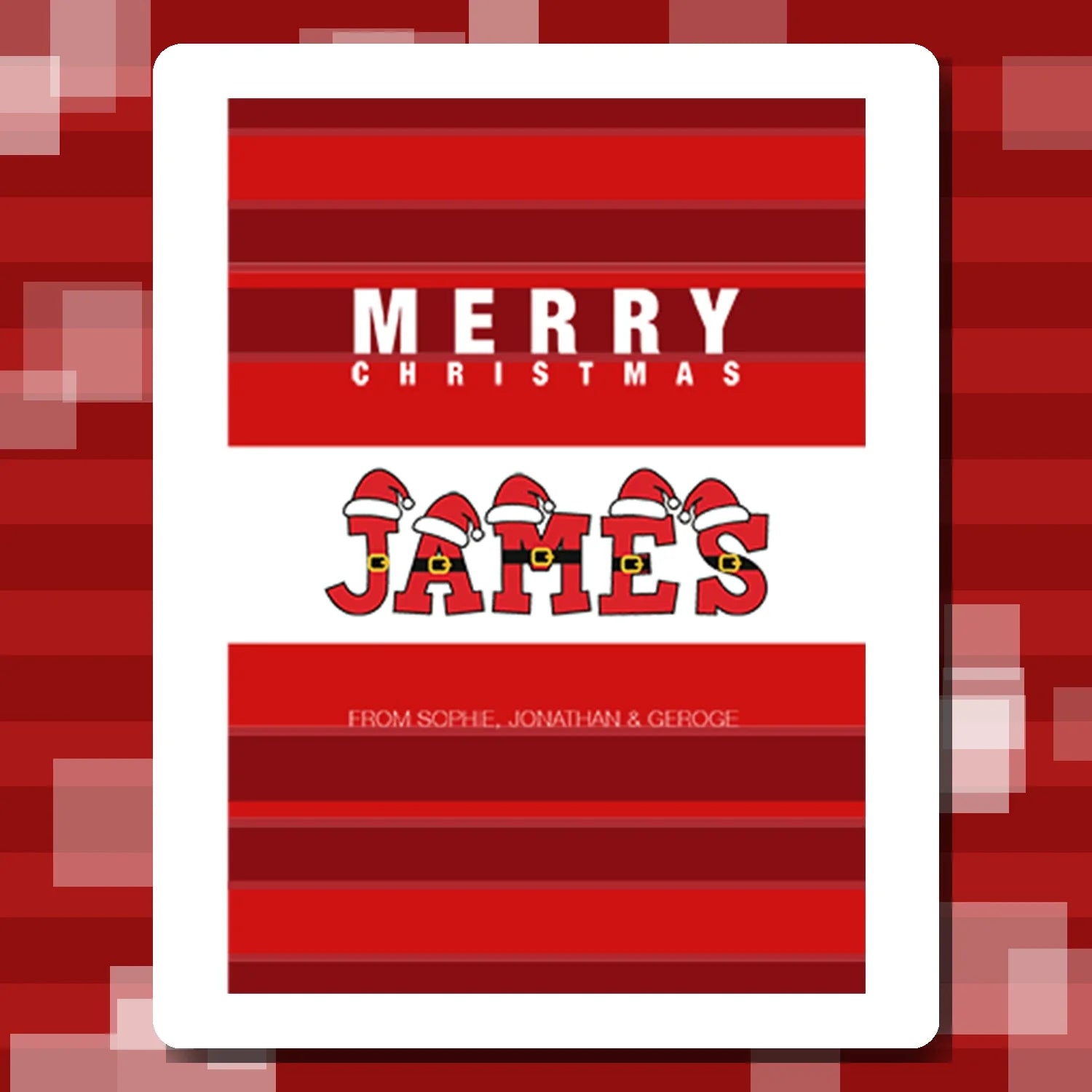 Personalised Xmas card (red)—add‑name options & custom greeting; printed card; couples card