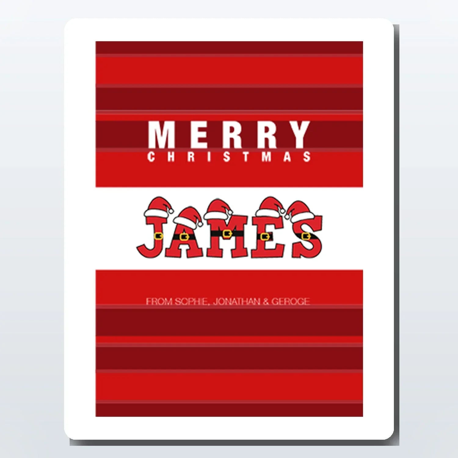 Custom Christmas card (red)—Custom Christmas greeting card with family and recipient’s name – UK printed