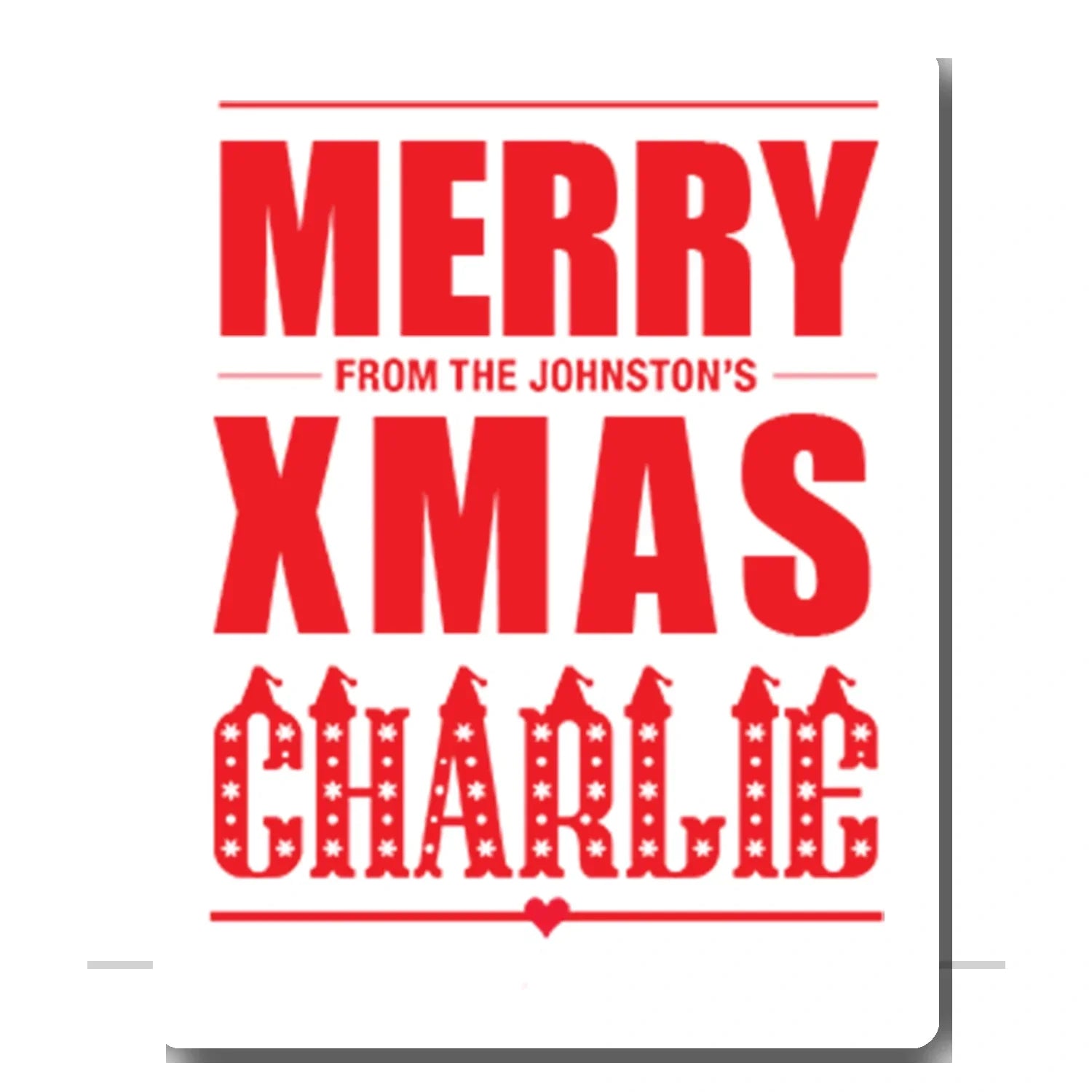 Personalised Merry Xmas card with bold red design – custom Christmas greeting