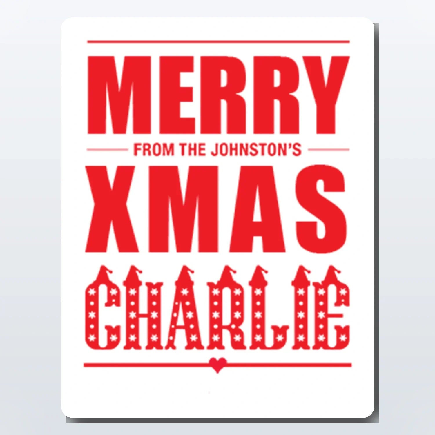 Personalised 'Merry Christmas' card Custom Christmas card with family name – UK printed bold red festive card