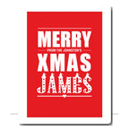 Personalised Christmas card (red)—add name & message; printed Xmas greeting; keepsake greeting