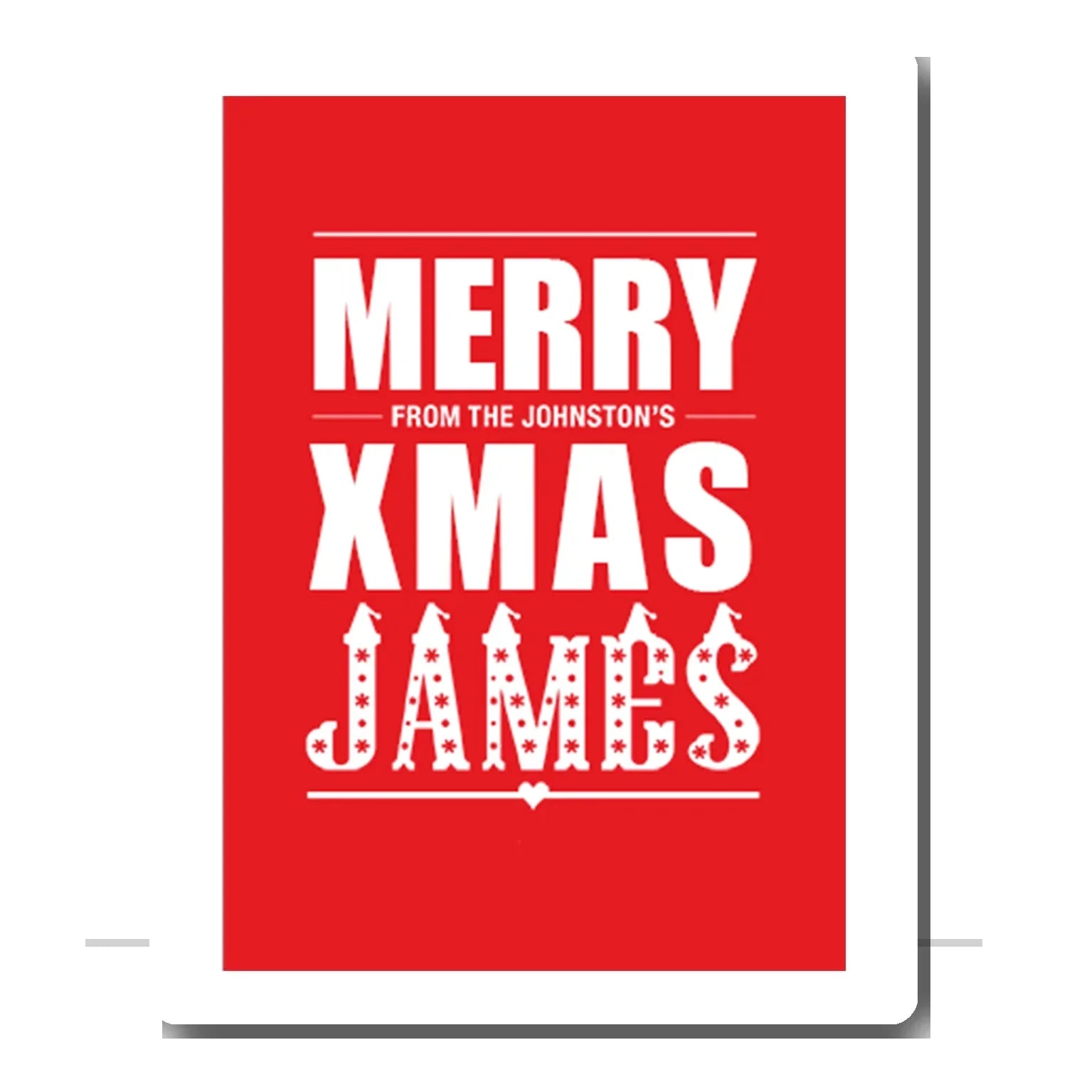 Personalised Christmas card (red)—add name & message; printed Xmas greeting; keepsake greeting