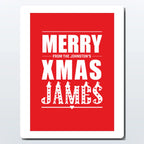 Custom Christmas card (red)—personalise with names & text; printed card; keepsake greeting
