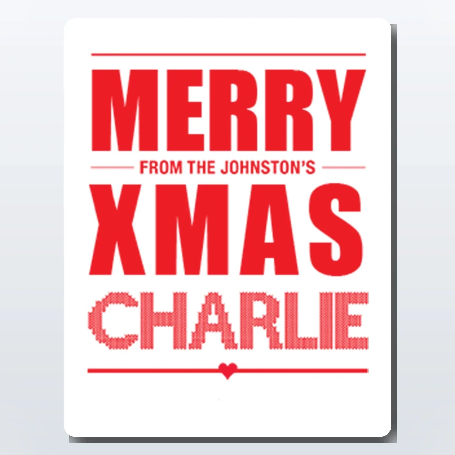 Custom Christmas card with family name – UK printed bold red style