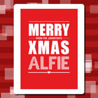 Luxury personalised Christmas card – custom name with knitted style, personalised Xmas card – eco-friendly and bold design