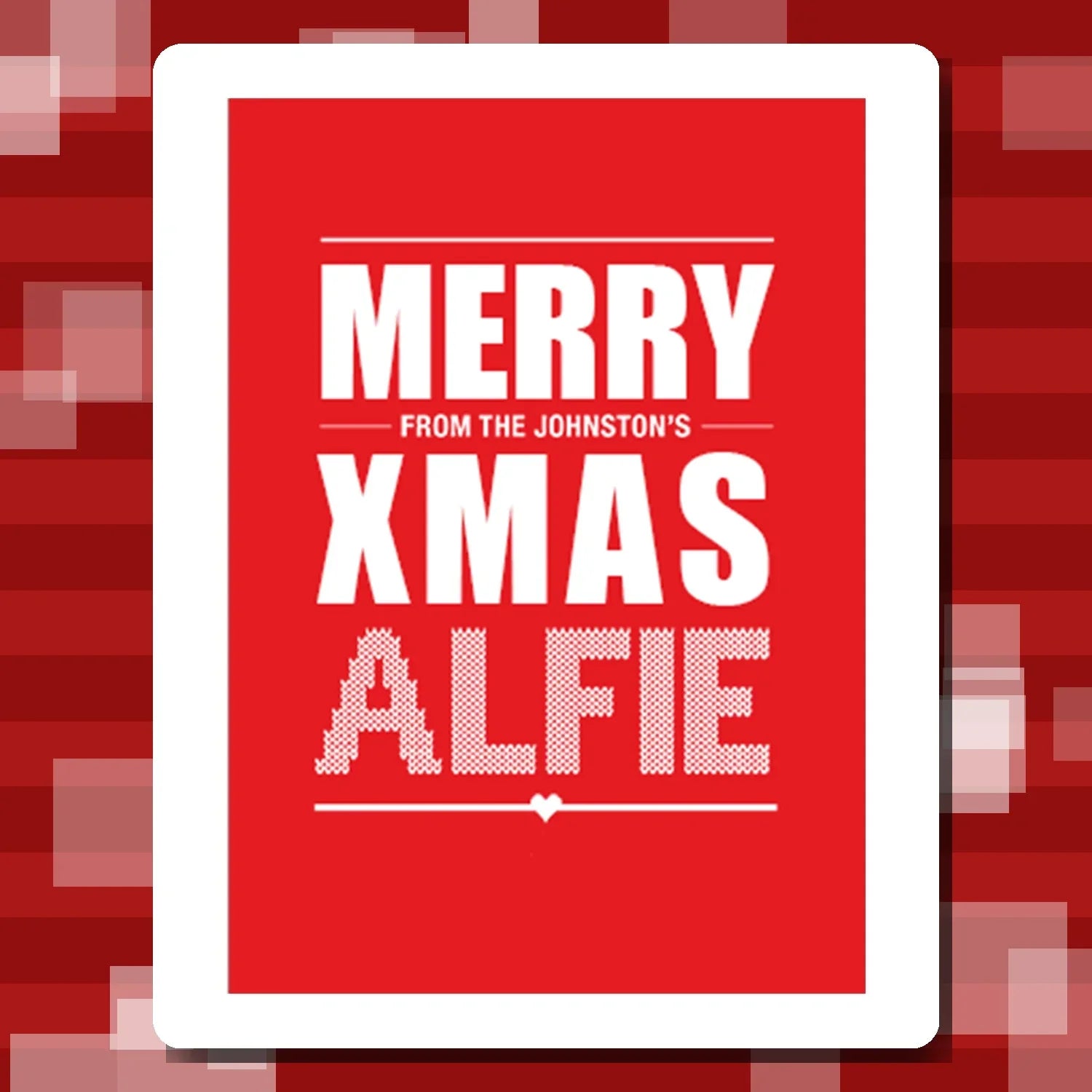 Luxury personalised Christmas card – custom name with knitted style, personalised Xmas card – eco-friendly and bold design