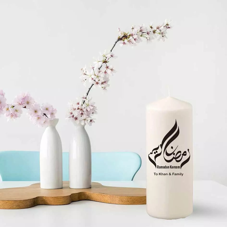 Ramadan Kareem Arabic Calligraphy Personalised Pillar Candle