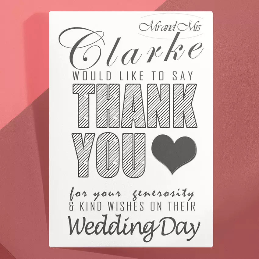 Personalised Wedding 'Thank You' Card - Add Names