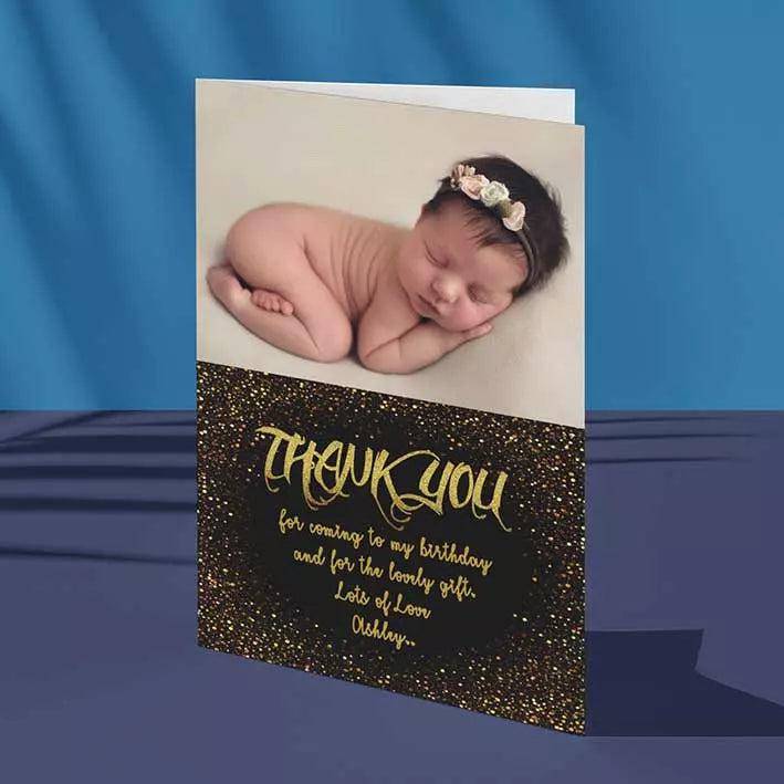 Personalised Glitter Heart Thank You Folded Photo Card