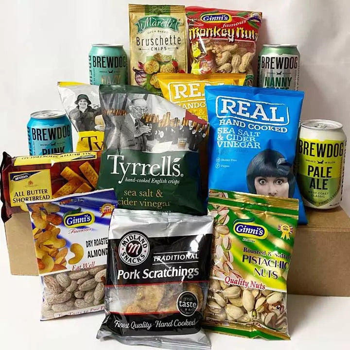 BrewDog Beer Craft Beer Cans and Snacks Hamper with Personalised Christmas Card