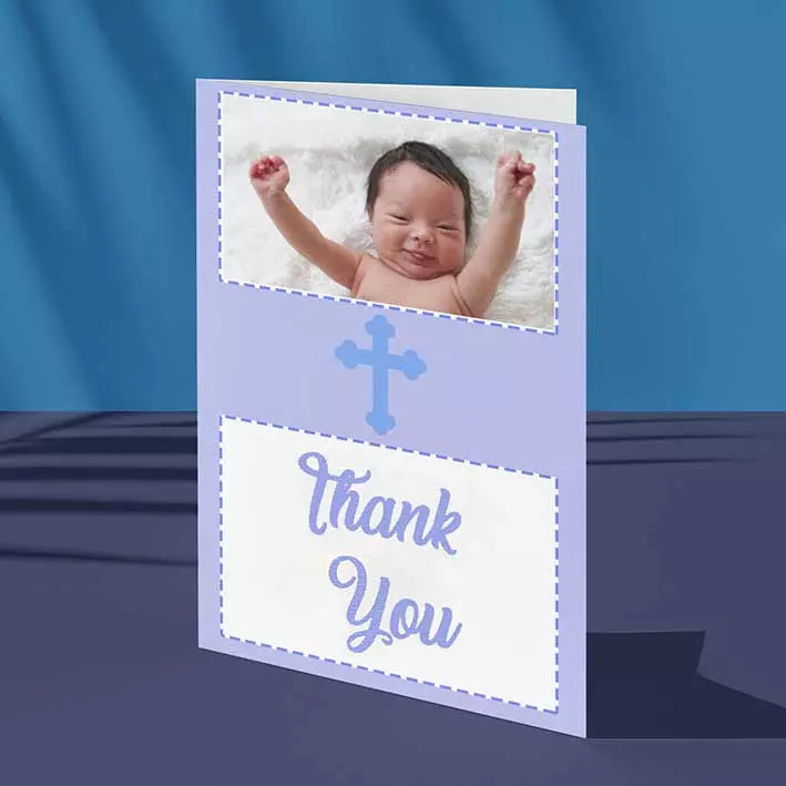 Personalised Christening Folded Photo Card (Blue)