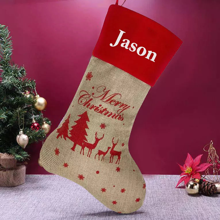 Personalised Merry Christmas Jute Stocking
