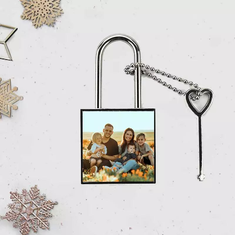 Personalised Square Metal Photo Padlock with Key