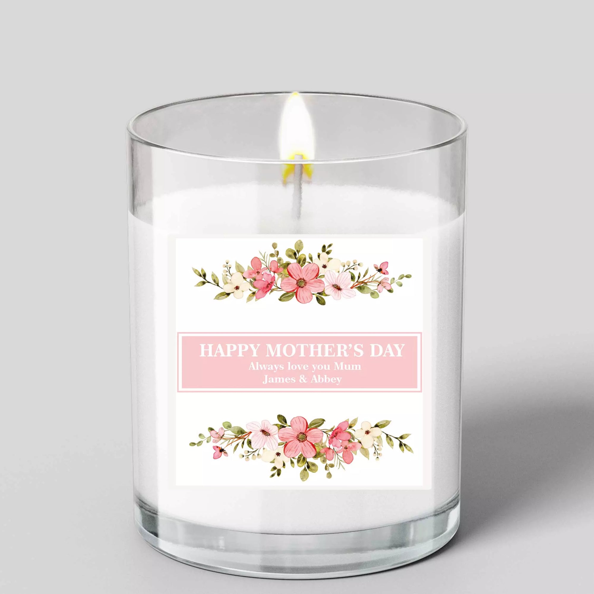 Personalised Mother's Day Glass Scented Candle with Lid -  Pretty Garlands Design