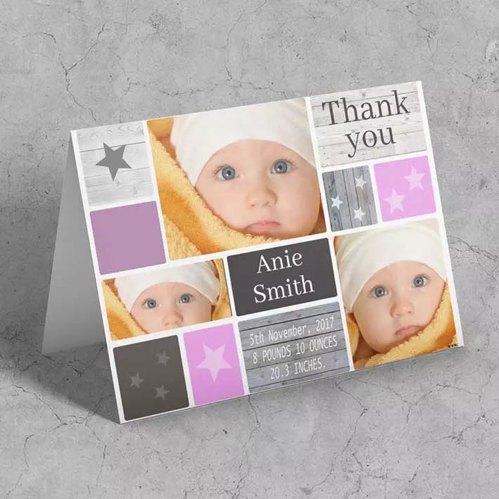 Personalised Pink & Grey Squares Photo Card