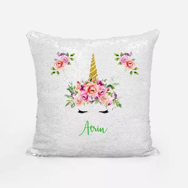 Personalised Garland Unicorn Sequin Magic Cushion Cover