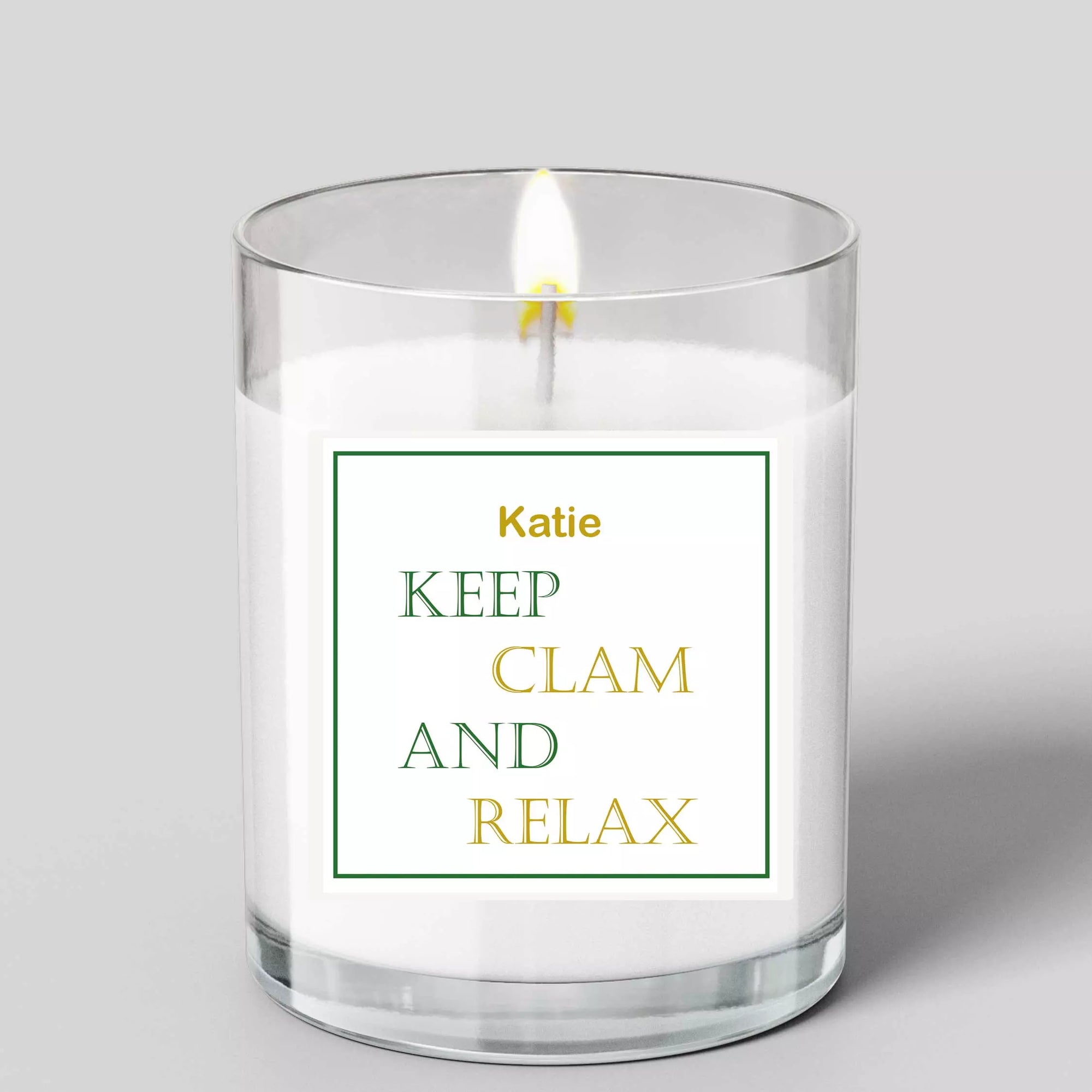 Personalised 'Keep Calm and Relax' Glass Scented Candle with Lid