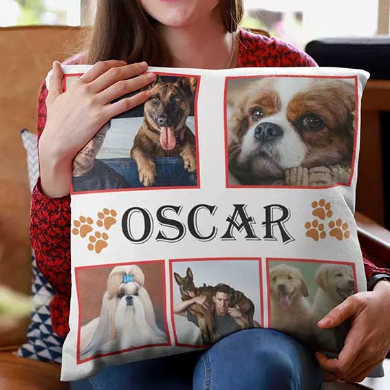 Personalised 5 Photos Collage Cushion with Paws Design