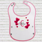 Pink Pocket Baby Bib with Hearts Design - Personalise with Name & Initial