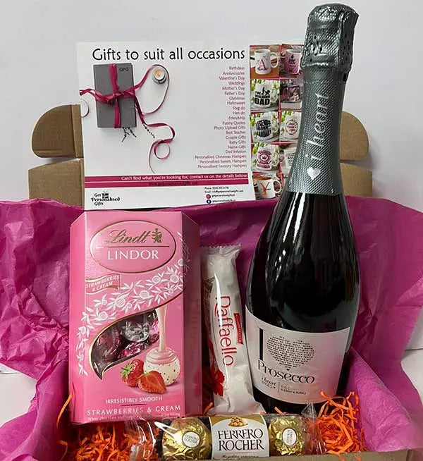 I Heart Prosecco and Snacks Hamper with Personalised Christmas Card