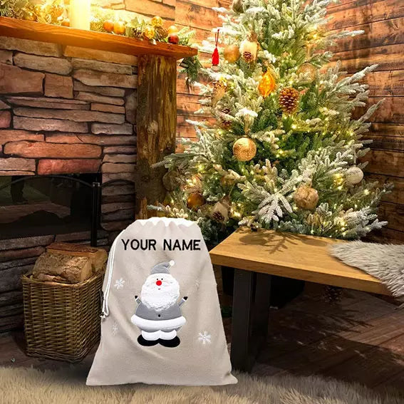 Personalised Deluxe Plush Silver Embroidered Christmas Sack