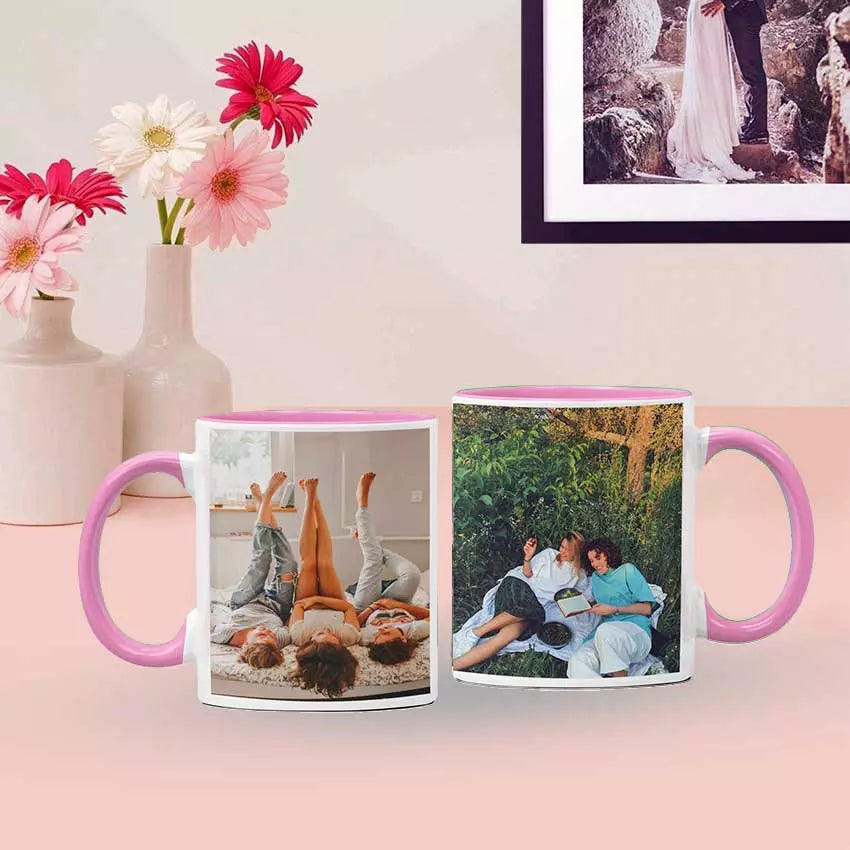 Personalised Coloured Inside Mug with 2 Photos & Text - Choose Mug Colour