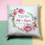 Personalised Red & Pink Wreath Cushion - Add Names/Dates