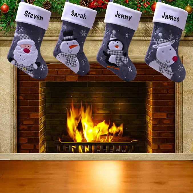 Personalised Plush Charcoal Reindeer Christmas Stocking