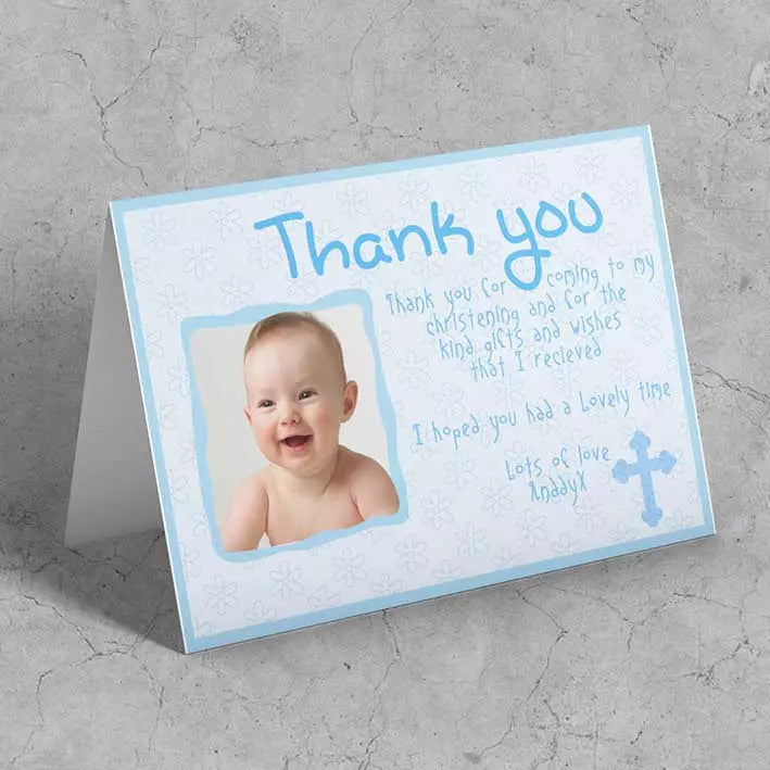 Personalised Blue Folded Photo Card for Christening