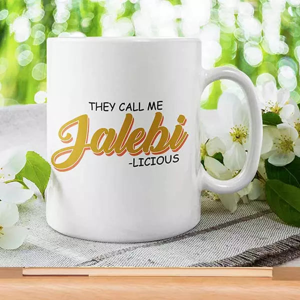 Personalised Funny 'They Call me Jalebi-licious' Mug - Add Text