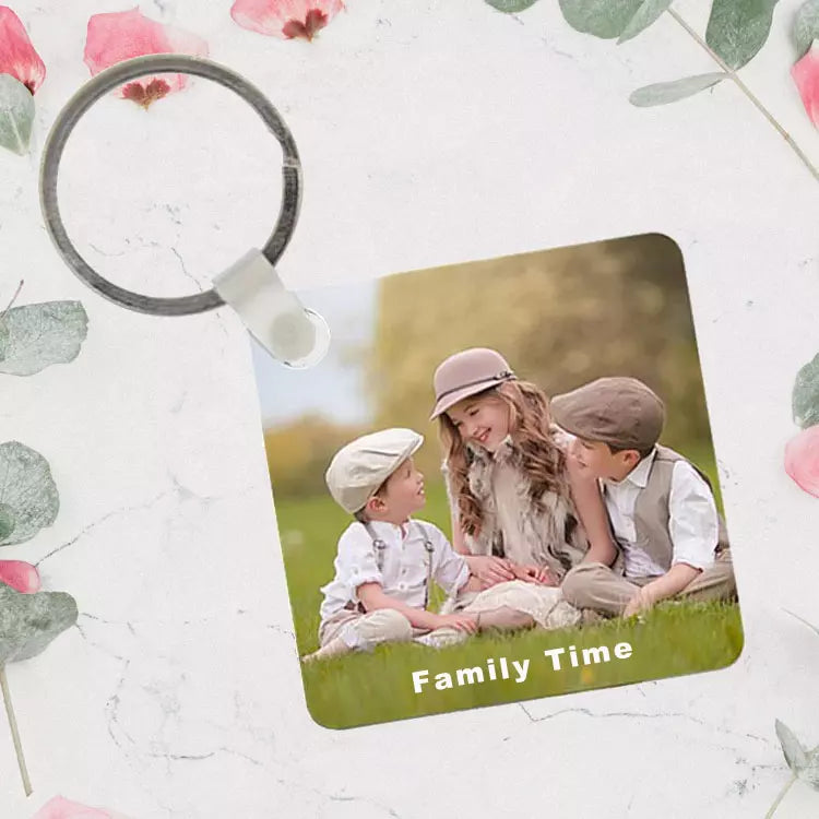 Personalised Square Photo & Text Keyring
