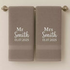 Personalised Mr & Mrs Name & Date Couples Embroidered Towels