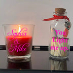 Valentine Personalised Scented Candle You Light me Up Name or Initial - Add Message in the Bottle