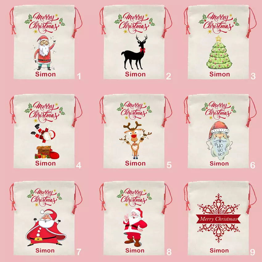 Personalised Premium Linen Christmas Sack - 9 Designs