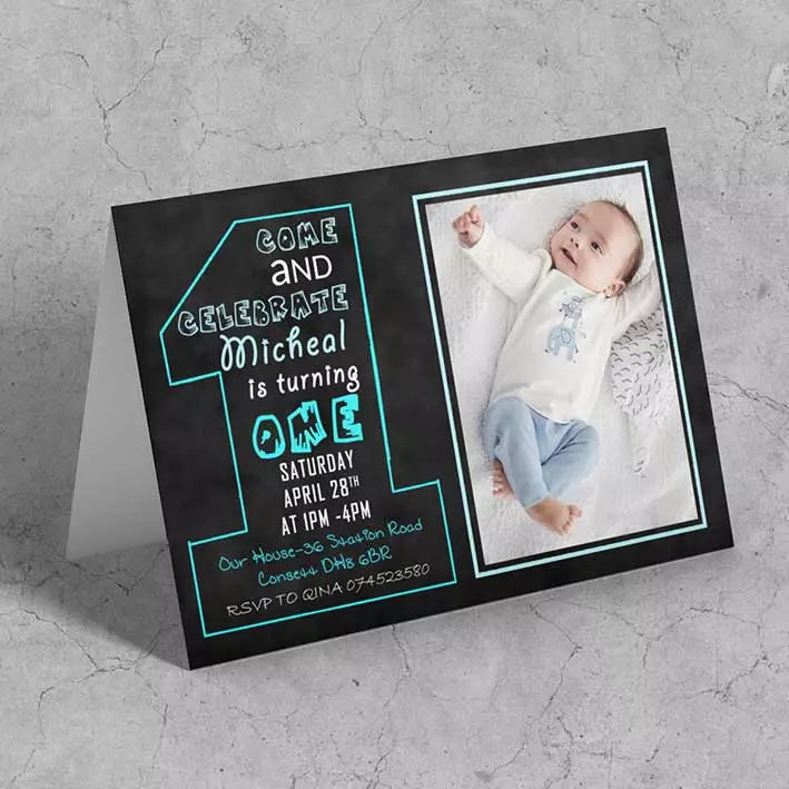 Personalised 1st Birthday Invitation Folded Card
