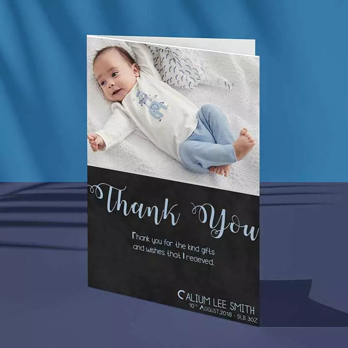 Personalised Photo & Text Folded Card (Blue)