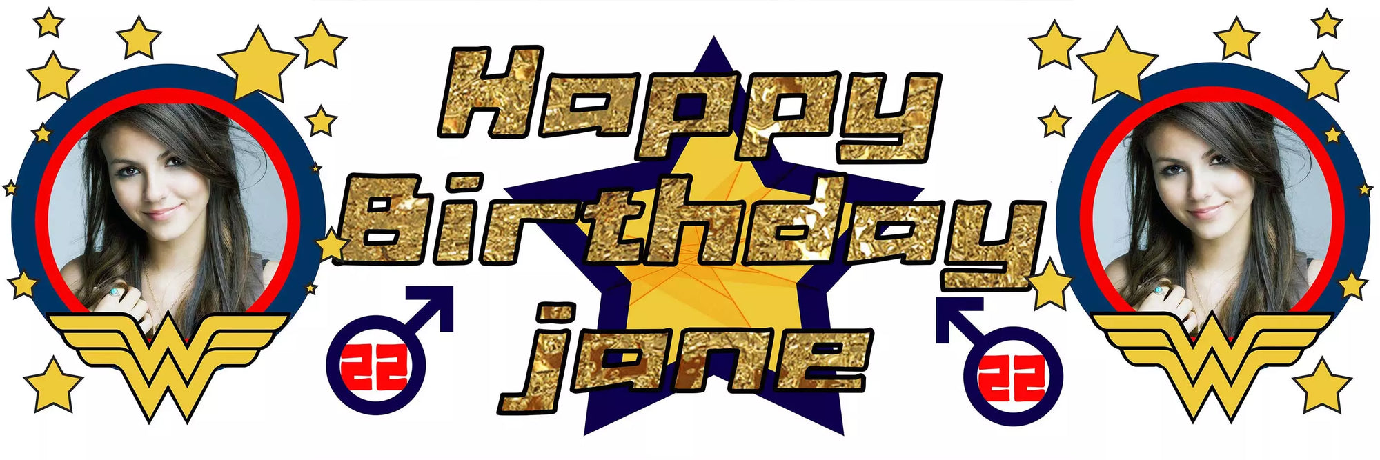 Personalised Wonderwoman Birthday Banner - Add Name, Age, Pictures