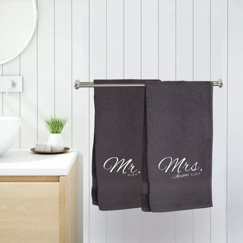 Personalised Mr & Mrs Right Embroidered Couples Towels
