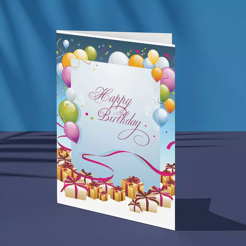 Gifts and Balloons - Happy Birthday Personalised Folded Card