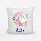 Personalised Unicorn Wreath Sequin Magic Cushion Cover