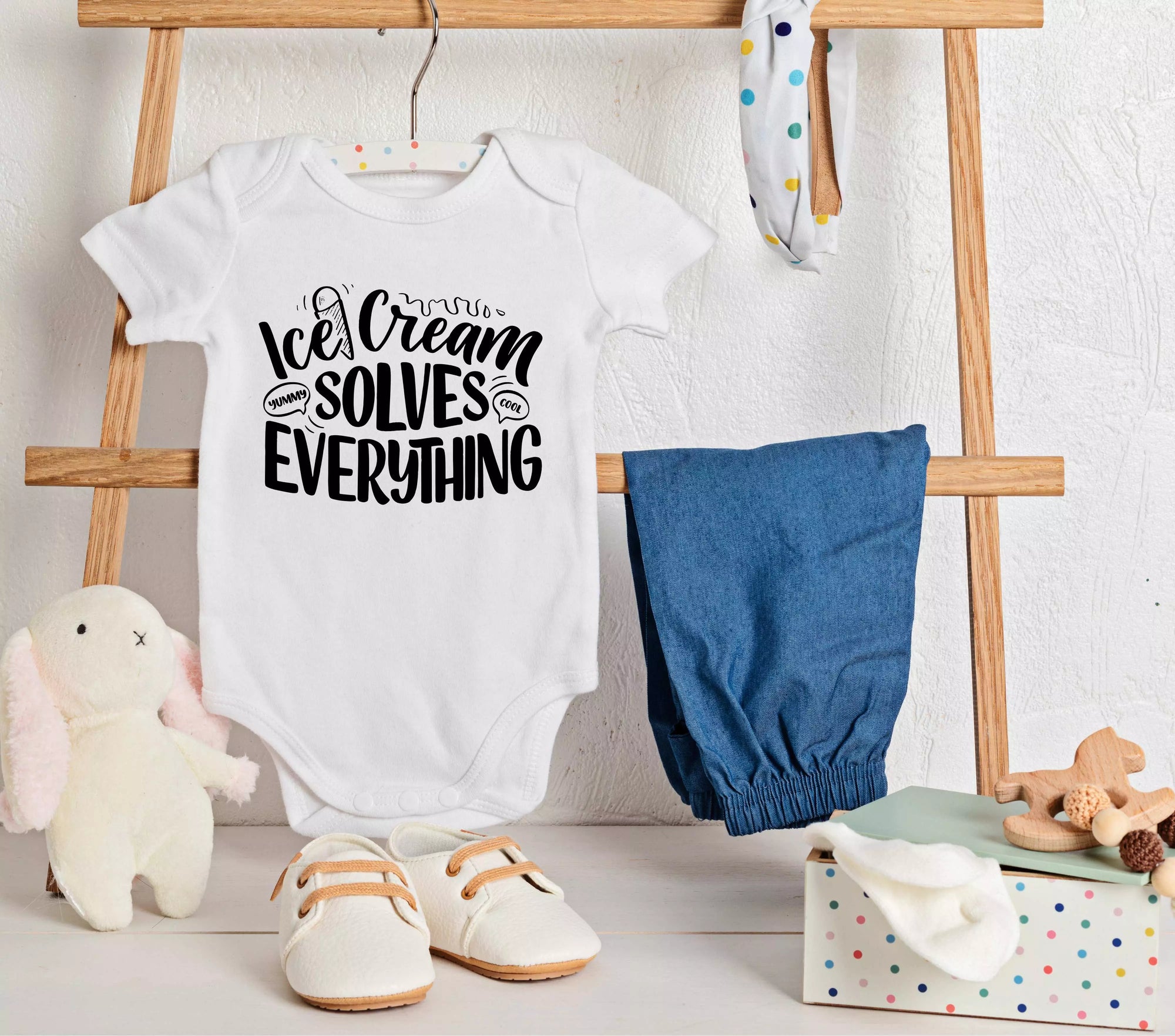 Personalised 'Ice Cream Solves Everything' Babygrow