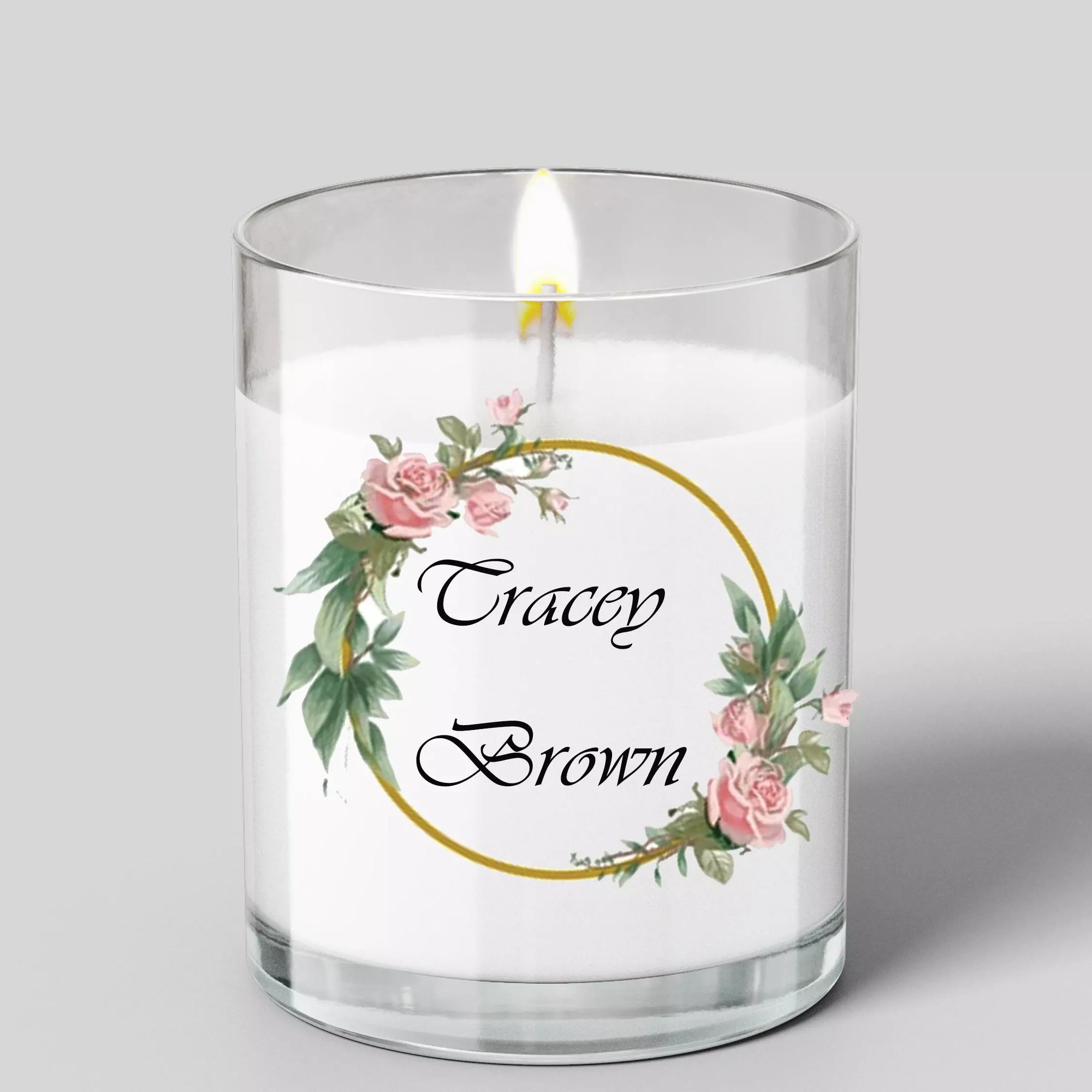 Personalised Wreath Glass Scented Candle with Lid - Add Name