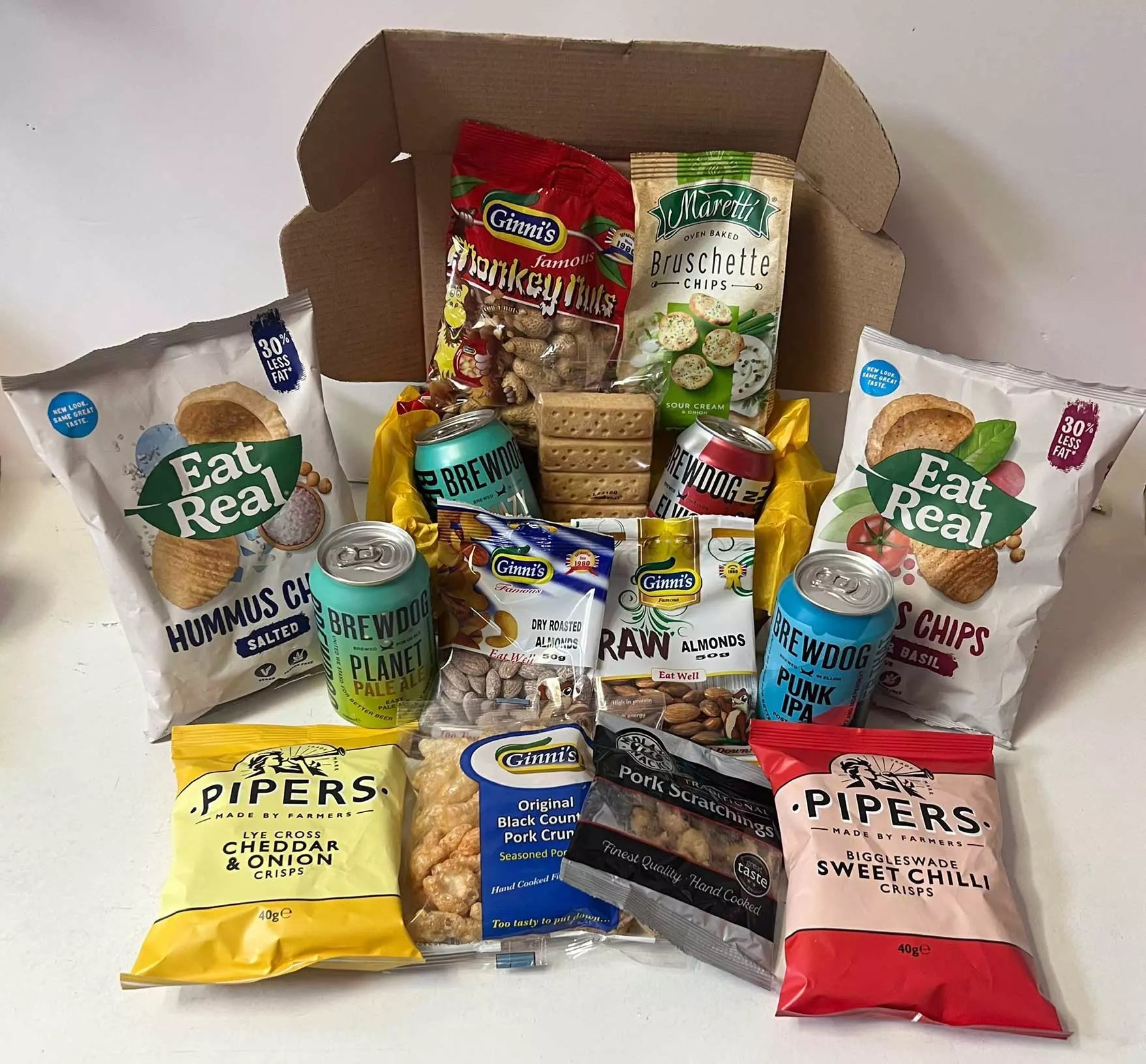 BrewDog Beer Craft Beer Cans and Snacks Hamper with Personalised Christmas Card