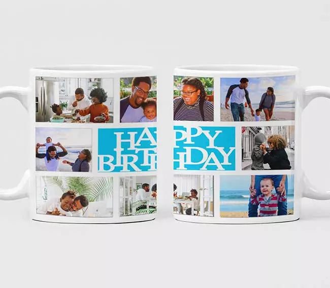 Personalised Multi Photo Happy Birthday Mug