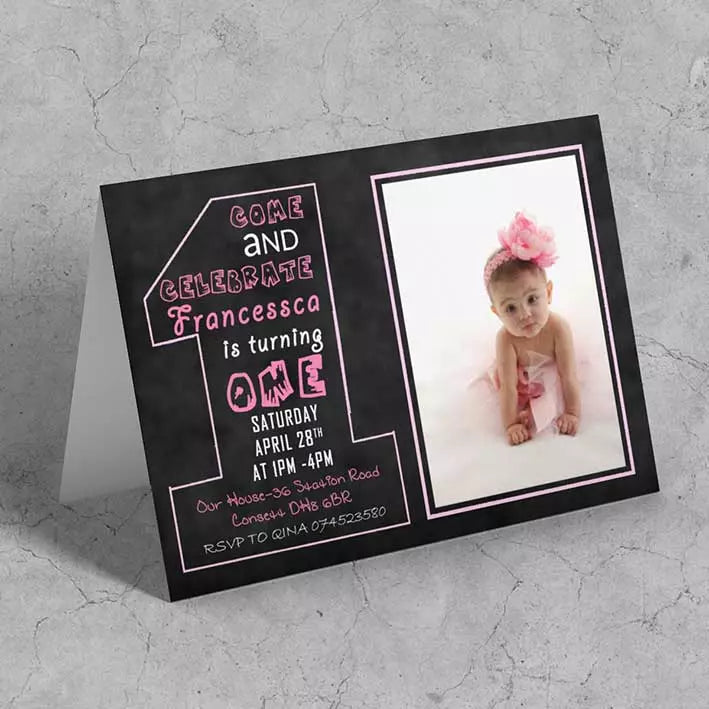 Personalised 1st Birthday Photo Invitation Folded Card